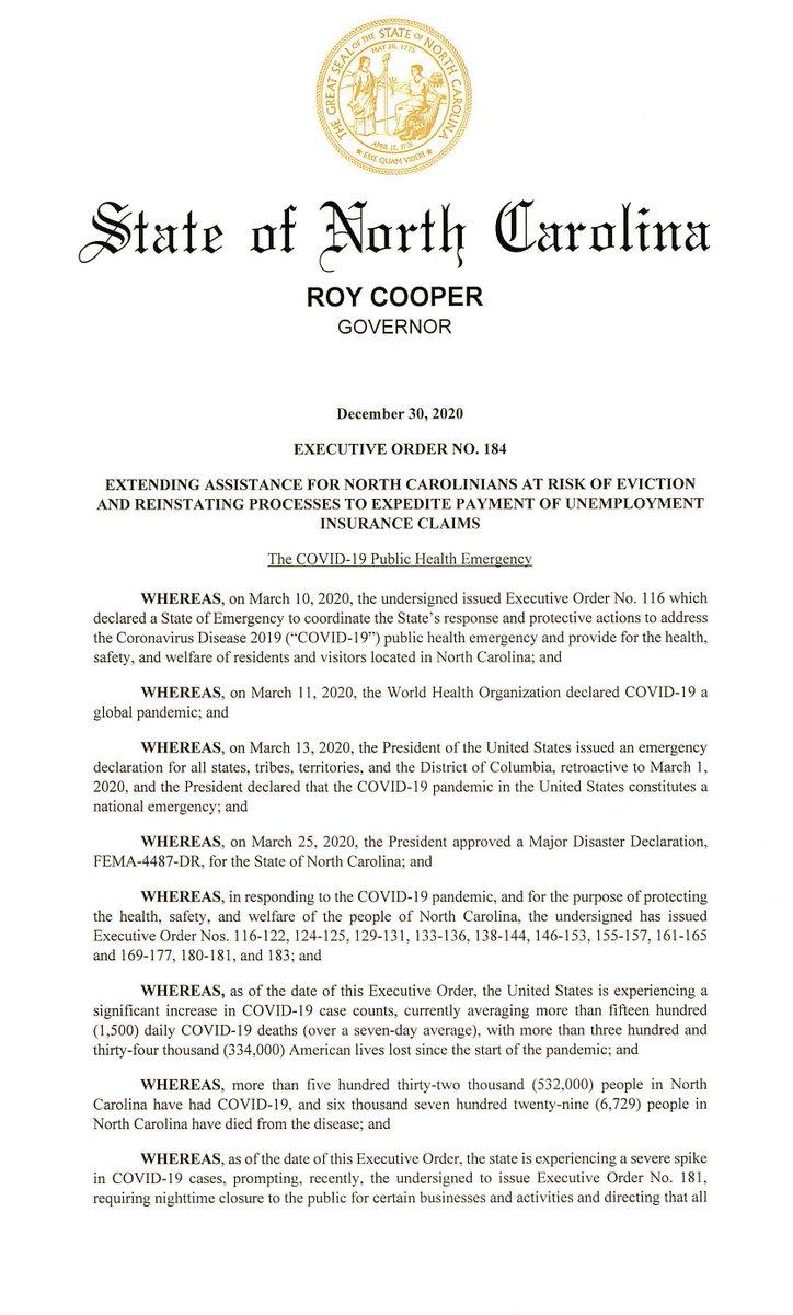 NC_Governor's tweet photo. Today Gov. Cooper issued an Executive Order extending North Carolina’s evictions moratorium through January 31, 2021. This Order will help families stay in their homes so we can slow the spread of this virus.
https://t.co/o1GSAP5mRj https://t.co/7Pi0ubsx43