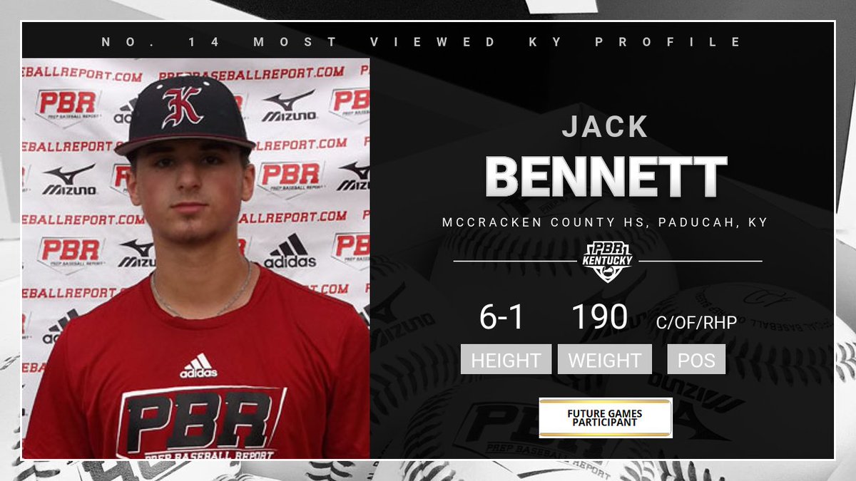 PrepbaseballKY's tweet photo. 👀Most Viewed KY Player Profiles of 2020👀

No. 1⃣4⃣ 2022 C/OF/RHP @JackBennett04 

⚾️ Uncommitted Future Games participant
⚾️80 mph C velo
⚾️96 Exit Velo
⚾️Up to 85 on mound

🔗 https://t.co/HuoBJ5XOKt https://t.co/0nfmFOwgXJ