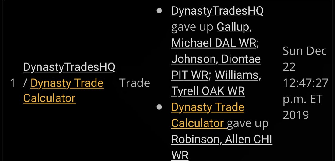 Final trade of 2019. Arob one of my last pieces with decent value. He did me no good. I needed to break him down and target a couple young WRs. As you know, I’m obsessed with Diontae, and with Cooper FA upcoming, Gallup was a huge buy coming off 1,100 yards. I LOVED this trade.