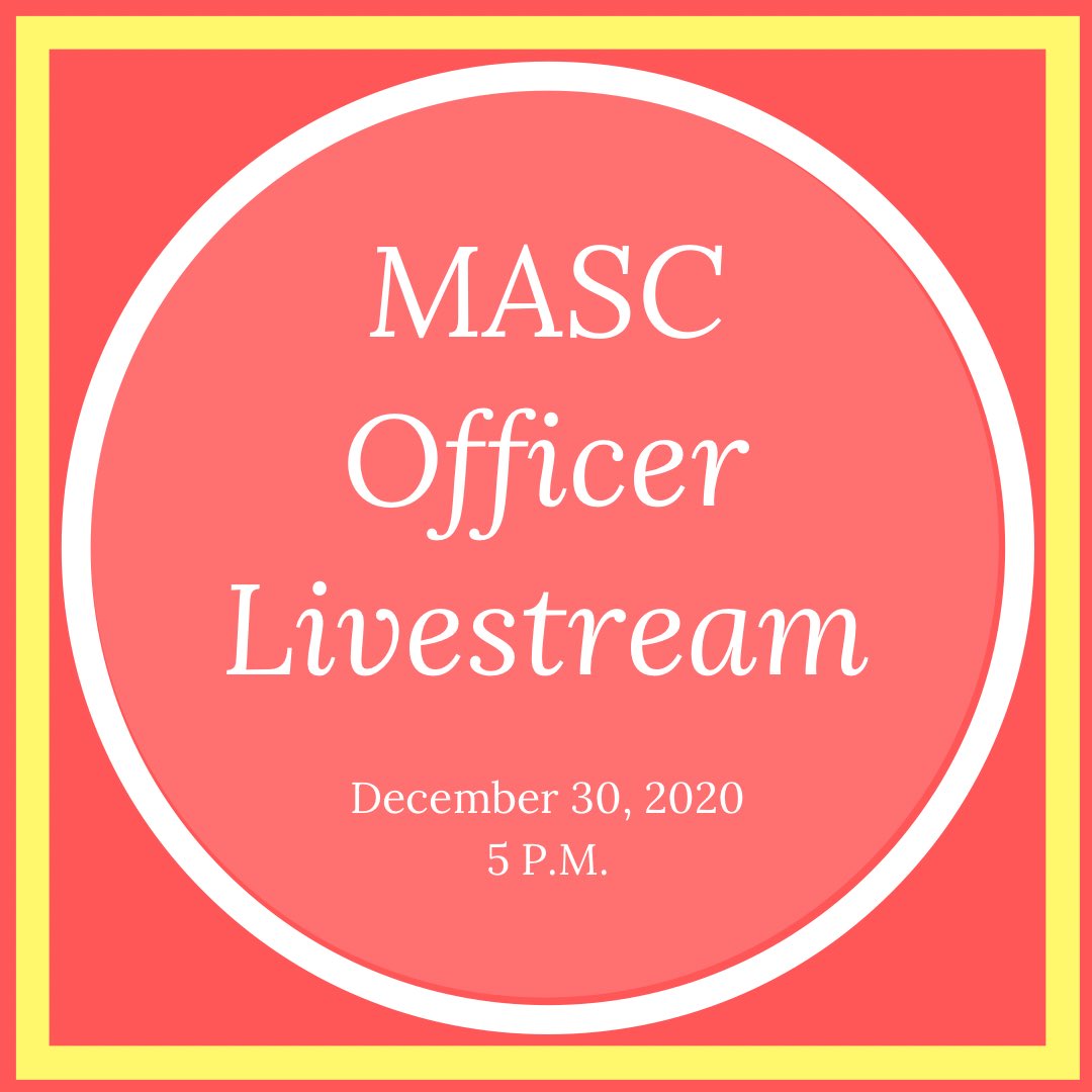 Meet the officers! Come join our live on Instagram at 5 PM today to learn more about the roles of MASC officers, hosted by this year’s team. Bring any questions you may have, and be ready to learn more! Follow our Instagram @ md.stuco (linked in the linktree in our bio)