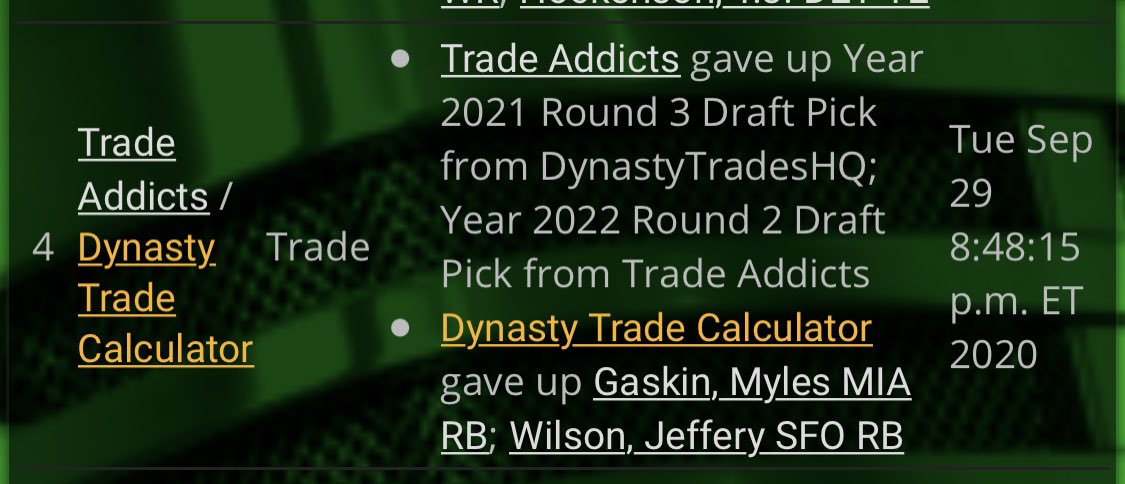Well, Myles Gaskin at 5.03 in 2019 finally paid off. Got a 2021 3rd and 2022 2nd. Identical deal to JoHo. So for JoHo Gaskin Wilson I got two 2021 3rds and two 2022 2nds. I’d do that all day despite my love for Gaskin, I worry he’s not long for a lead role.