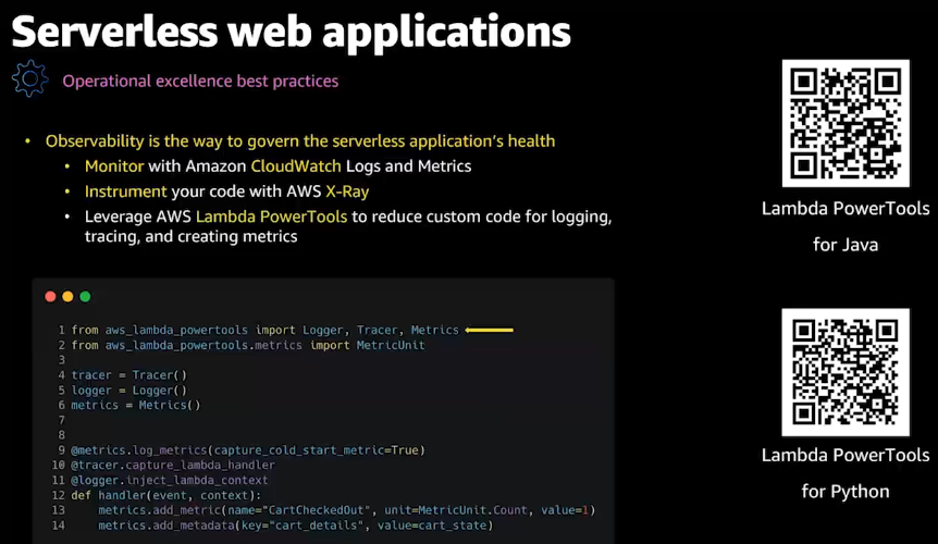 Operational Excellent with observability helps you know what's going on.  #serverless (I have a whole talk on just this -  https://virtual.awsevents.com/media/1_0yhom1yk)