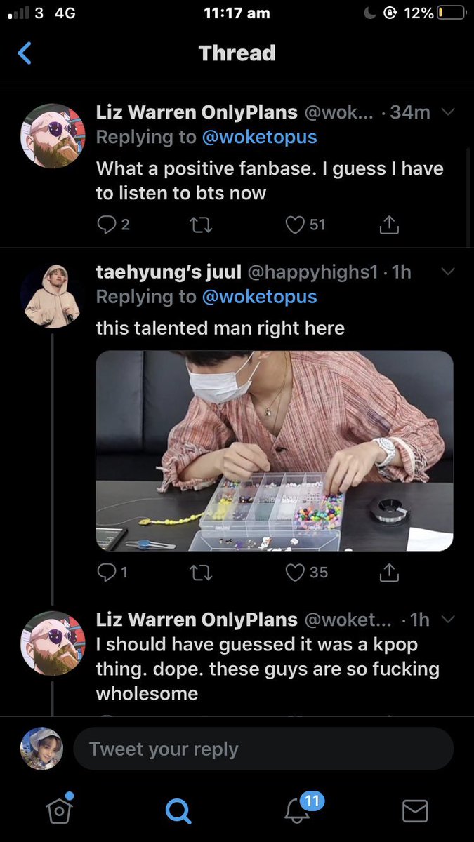 cutest thing when Hobi went live to make bracelets and was trending and locals was praising him lmao