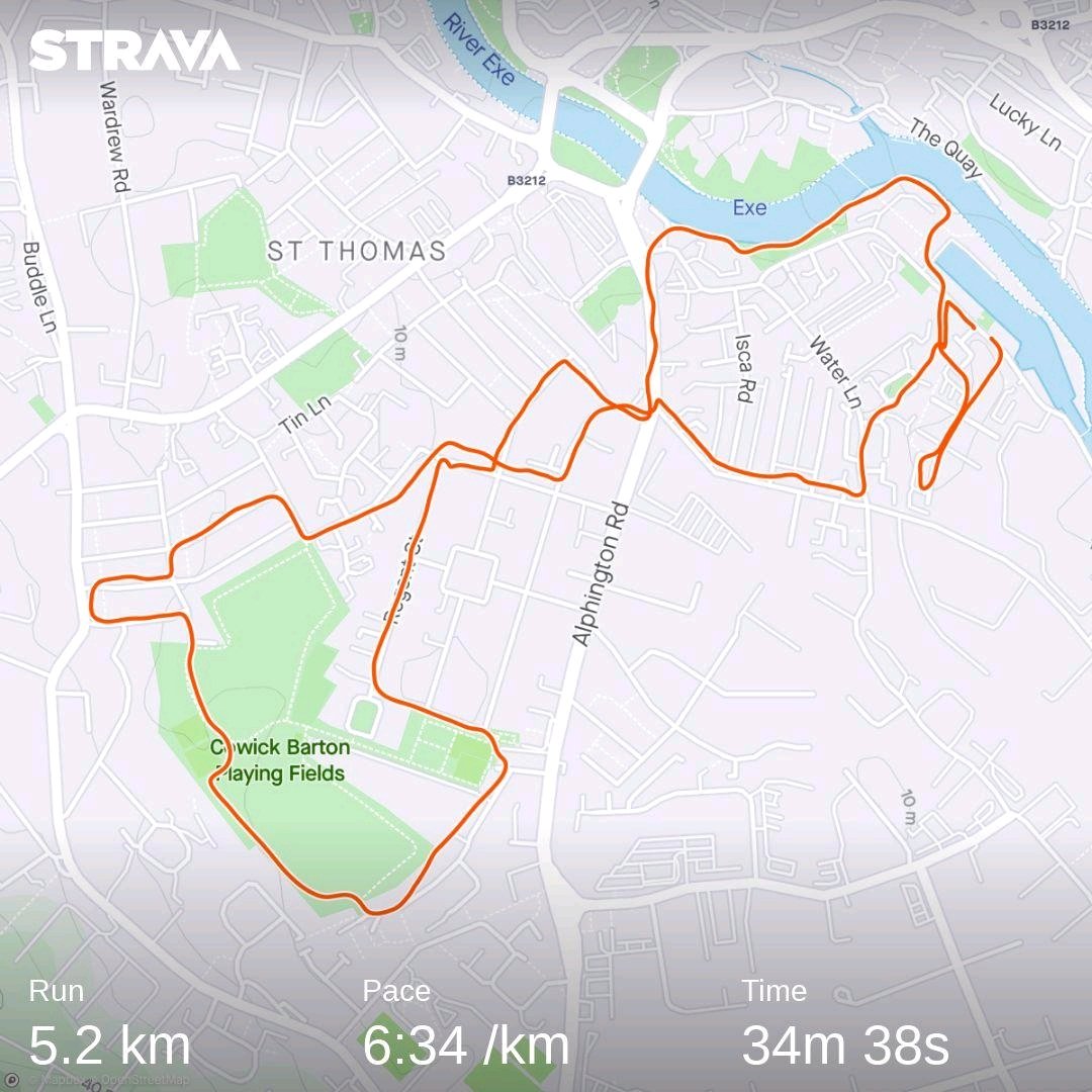 ExeterHalf's tweet image. Easy run , went somewhere different, it's good to mix up the areas where you run. @PeterFerlie #ExeterVirtualHalf
strava.app.link/eUfg6FL0Dcb