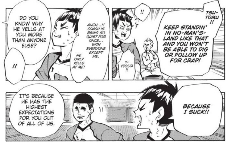 I think what hurts the most about Goshiki not being on the national team is that we saw how good he is, we saw how much he cares and that fire inside him to be the best. During the ball boy arc he overcame his pride and went to Ushijima for advice, too (thanks, Shirabu). + 