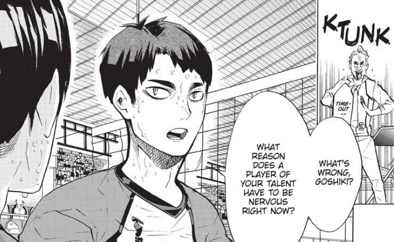 I think what hurts the most about Goshiki not being on the national team is that we saw how good he is, we saw how much he cares and that fire inside him to be the best. During the ball boy arc he overcame his pride and went to Ushijima for advice, too (thanks, Shirabu). + 
