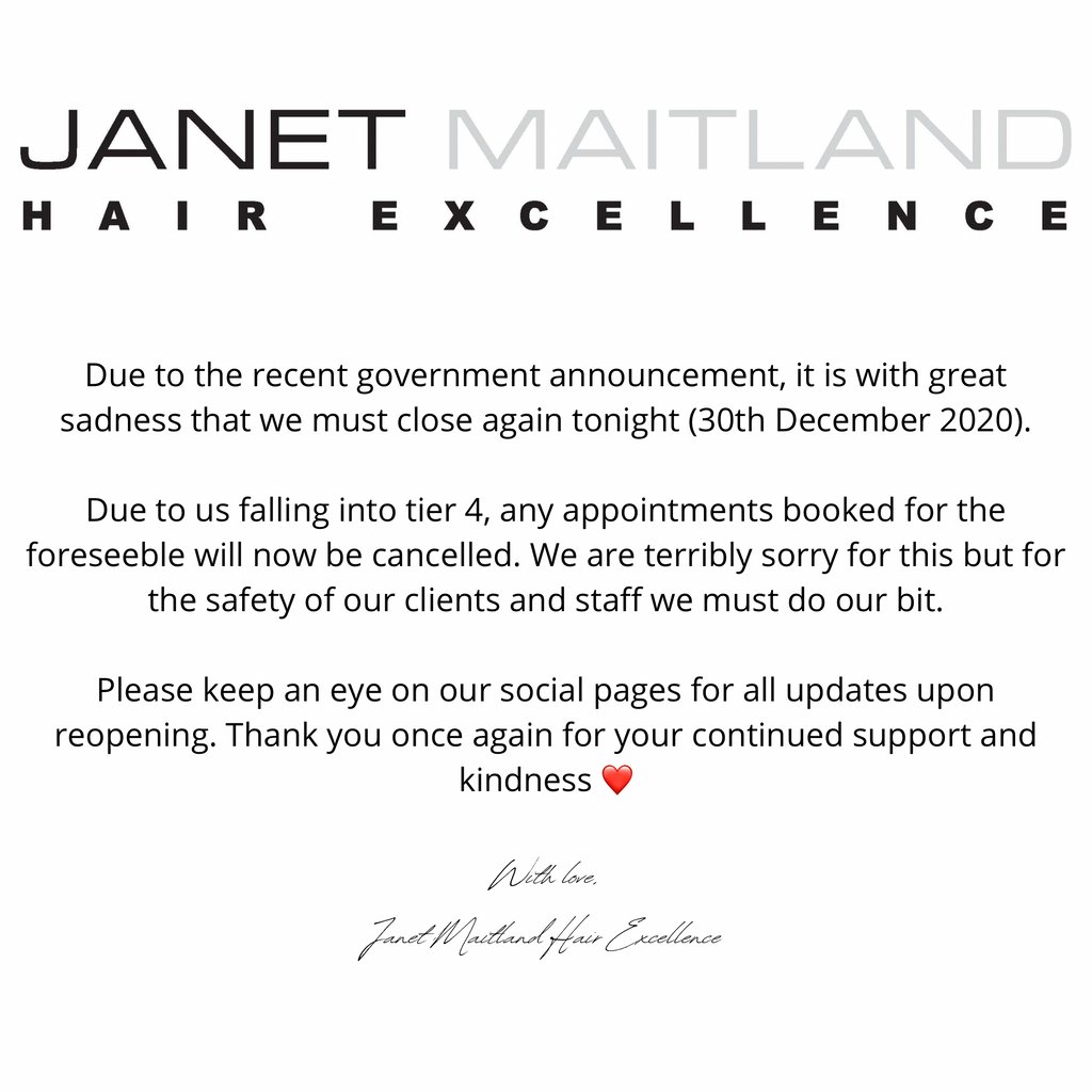 Coronavirus update 💔

All our love, Janet Maitland and team xxx