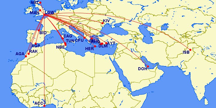 New routes at London Gatwick in 2021 (1/2):Aegean Airlines - Corfu, Heraklion, SantoriniBritish Airways - Accra, Doha, Islamabad, ManchesterCorendon Airlines - Antalya, Dalaman, Heraklion, RhodeseasyJet - Aberdeen, Bilbao, Cagliari, EnfidhaFlyOne - Chisinau