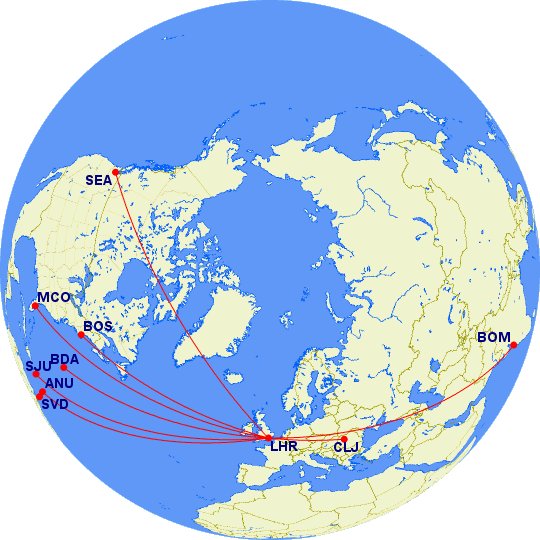 New routes at London Heathrow in 2021:American Airlines - Boston, SeattleBlue Air - ClujBritish Airways - Bermuda, OrlandoDelta Airlines - SeattleVirgin Atlantic - Orlando, San Juan, St VincentVistara - Mumbai