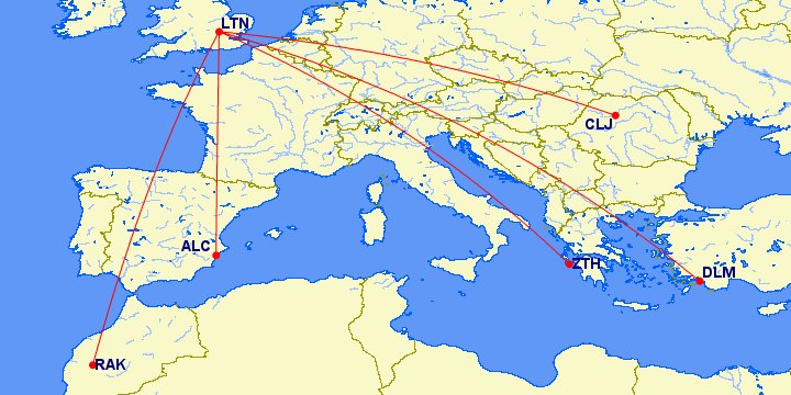 New routes at London Luton in 2021:Blue Air - ClujeasyJet - Marrakech, ZakynthosWizz Air - Alicante, Dalaman
