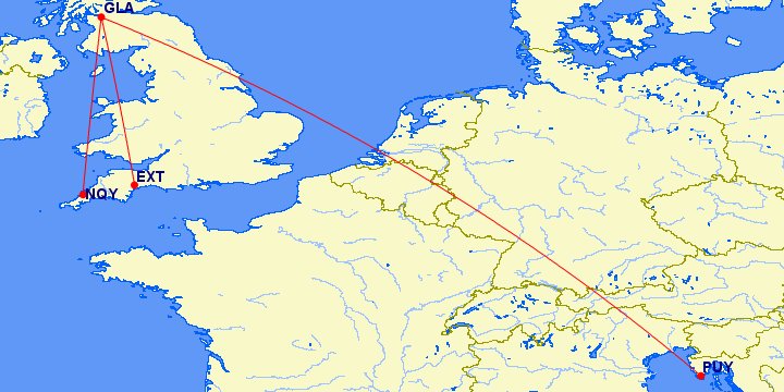 New routes at Glasgow in 2021:easyJet - PulaLoganair - Exeter, Newquay