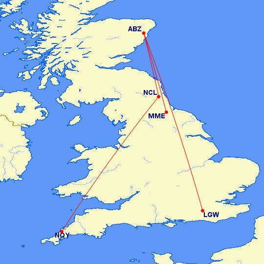 New routes at Aberdeen in 2021:easyJet - London GatwickLoganair - Newquay (via Newcastle), Teesside