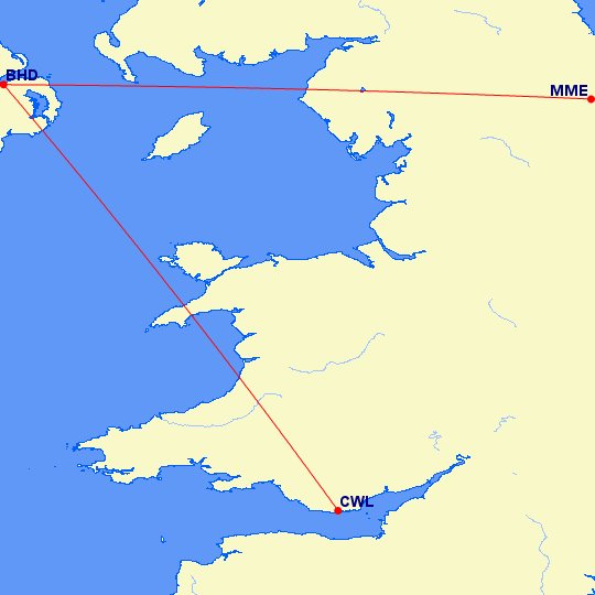 New routes at Belfast City in 2021:Eastern Airways - CardiffLoganair - Teesside