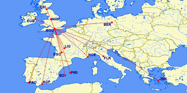 New routes at Southampton in 2021:BA CityFlyer - Bergerac, Berlin, Edinburgh, Faro, Florence, Ibiza, Limoges, Malaga, Mykonos, Nice, PalmaBlue Islands - Dublin, ManchesterEastern Airways - Dublin