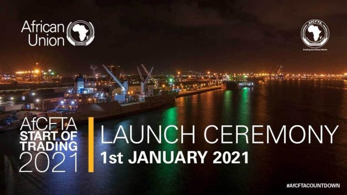 Save the Date!
Official <a href="/AfCFTA/">AfCFTA Secretariat Official</a> Start of Trading Launch Ceremony

1 Jan 2021 11-12 GMT | 1-2 CAT
Registration link: bit.ly/2WMQELQ

Keynote speakers:
AU Chair South Africa <a href="/CyrilRamaphosa/">Cyril Ramaphosa 🇿🇦</a>

AU Commission Chair <a href="/AUC_MoussaFaki/">Moussa Faki Mahamat</a> 
 
AfCFTA SG <a href="/MeneWamkele/">Wamkele Mene</a> 

#AfCFTACountdown