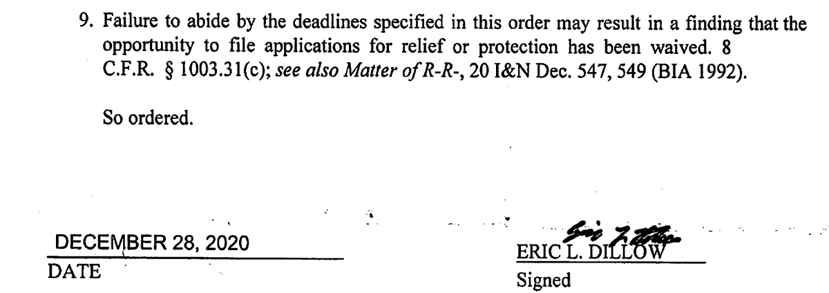 Finally, if you plan to contest the scheduling order, hold the government to its burden, not submit applications for relief until removability has been determined as the regulations require, etc., the court may conclude you've abandoned your right to apply for relief from removal
