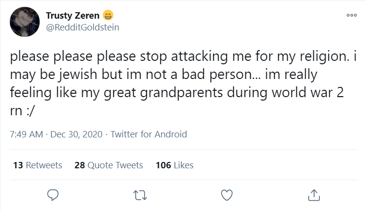 of these comments and tweets onto this thread. However, if zeren is actually Jewish, black, or both, then I apologize. however, judging the comments that he makes I personally believe he is neither.