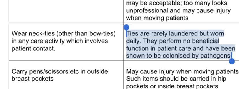 Interesting that  @LindsayHoyle_MP chose to rebuke  @Jeremy_Hunt over his lack of a tie on a zoom call. This is advice the Dept of Health previously issued about item of apparel. Source:  http://www.em-online.com/download/medical_article/36144_Infections%20from%20Uniforms.pdf