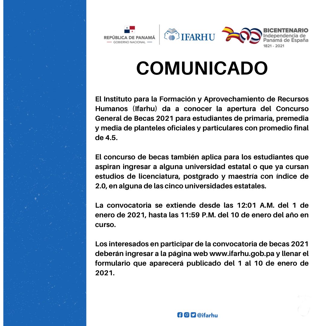 Concurso General de Becas 2021. 
#TrabajandoPorPanamá🇵🇦