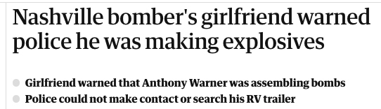 If his name was Ahmed instead of Anthony, does anyone think they still 'could not make contact' with him or 'search his RV'? #nashvillebombing