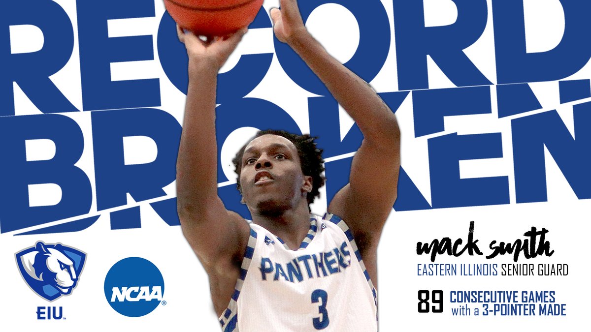 Mack Smith sets the NCAA record for consecutive games with a made 3-pointer knocking down a 3 from the right corner at EKU with 11:52 to play in the first half..
