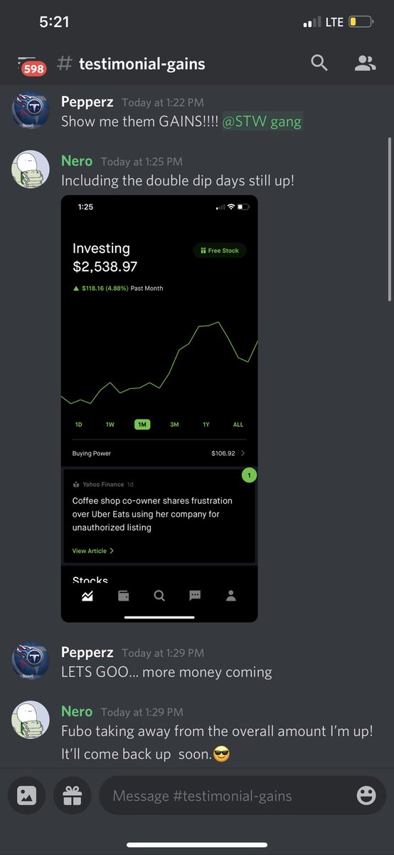Pepperz_uR's tweet photo. Some gains from some of my members for today and since they started with me! It’s not too late to join! Hit me up!... #STW #StocksOnTrainingWheelz #SpreadingWealth https://t.co/KFMNTNM0CQ