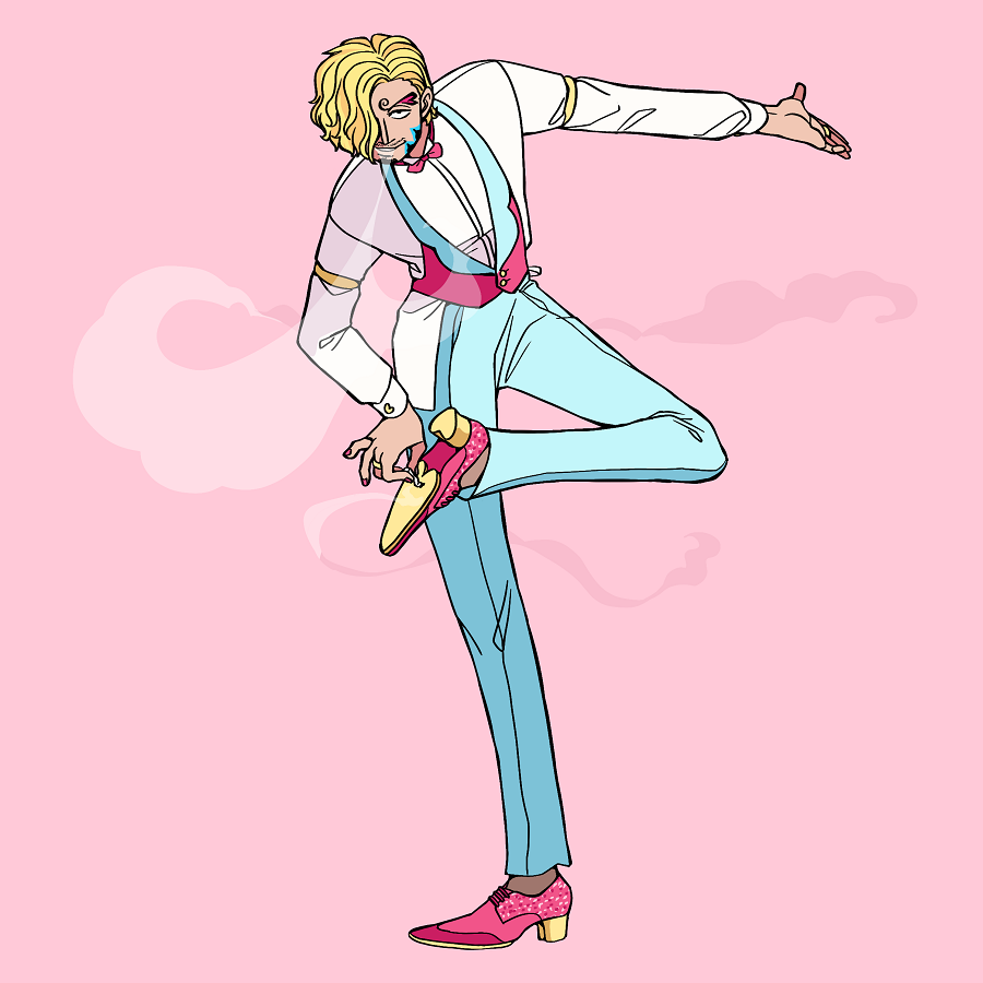 What if Sanji went to Gender Island and realised everything is performance so he doesn't have to overcompensate any moreLeaned harder into the "waiter>chef" vibes of his original post-TS design. He leaves a heart stamp on ppl he kicks and is finally popular with ladies  (5/9)