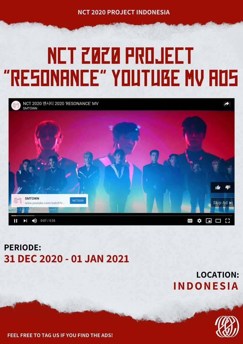 NCT2020Project's tweet image. ✨PROJECT 6.0 : ADS SUPPORT PROJECT✨

Pemasangan iklan MV NCT 2020 'RESONANCE' sudah mulai berjalan di YouTube!

Jika kalian menemui iklan ini, silahkan tag kami ya~

Periode: 31 Des 2020 - 01 Jan 2021

@NCTsmtown
#NCT2020Project #NCT2020 #NCT2020_RESONANCE