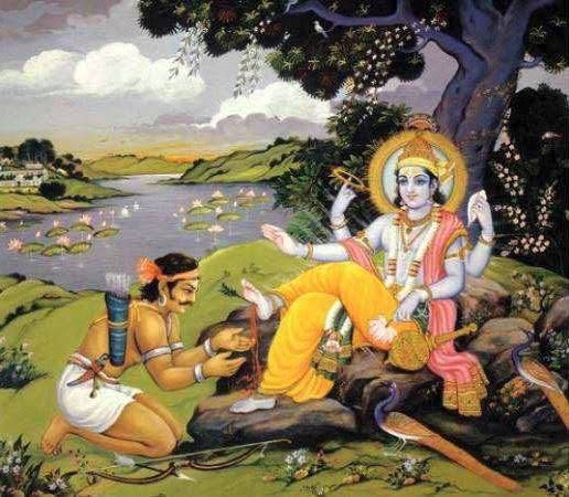 36 years later, Krishna lay down under a tree and went into Yoga Samadhi. A hunter Jara while hunting, misunderstood the moving foot of Krishna as a hidden deer and shot a lethal arrow that pierced into Krishna’s feet. @iamkamyabuch  @BahuRaani