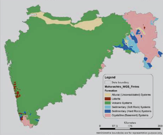 60 million years ago, lava from the earth's mantle was spurted over most of Maharashtra, as MANY LAYERS of Deccan Trap Basalt.Two important types:Compact Basalt (CB) = Hard & without much water.Vesicular Amygdaloidal Basalt (VAB) = Lots of pores for water = "aquifer rock"