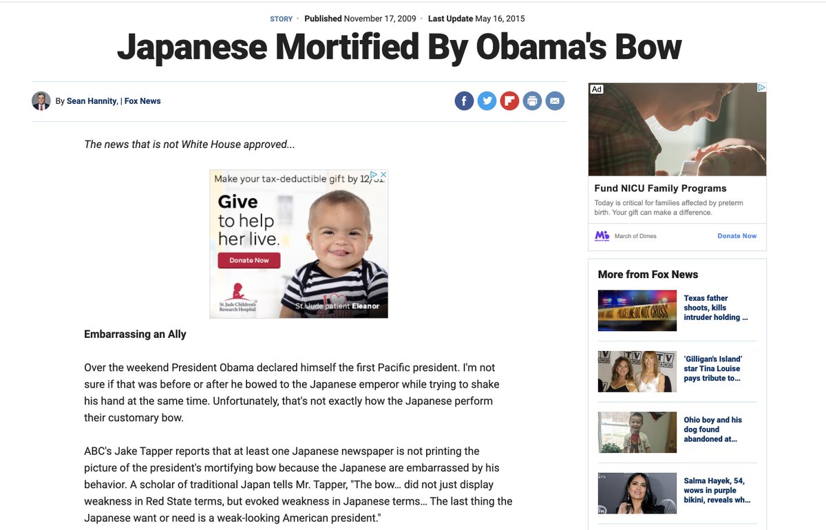 I didn't remember the controversy. But it wasn't made up, here's Hannity. Ironically, the heading on his articles then was "The news that is not White House approved." Important to remember this time, this is what we'll get when Biden goes abroad.  https://www.foxnews.com/story/japanese-mortified-by-obamas-bow