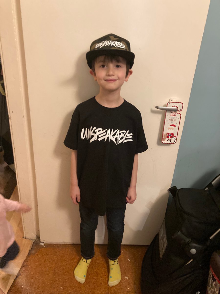 Nathan wearing his @UnspeakableGame merch he got for Christmas. He’s a big fan!