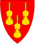 Up next is Midt-Telemark, yet another result of the 2020 mergers! This shield is in itself a representation of the merger, as it keeps the motif of Bø while draping it in the colors of Sauherad!The fiddles represent the local fiddling traditions, doing deals with the devil etc