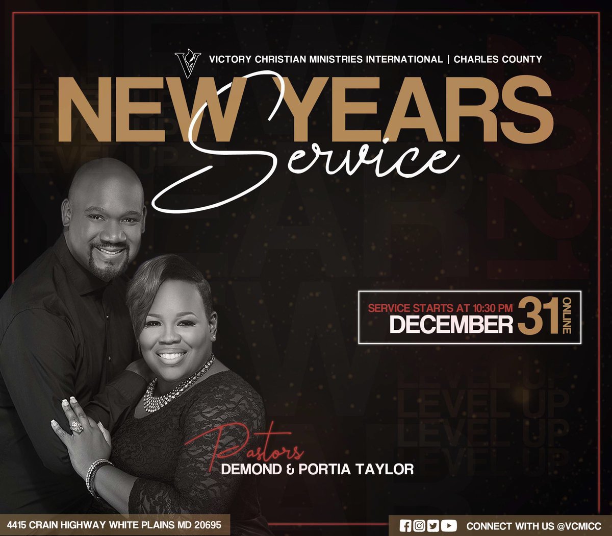 vcmicc's tweet photo. We are so excited for our New Years Service! Tune in online Thursday December 31, 2020 at 10:30PM for our last service of 2020! We have a lot in store for you and we will hear a great word from our very own Pastor Demond! You don’t want to miss this!#vcmicc #levelup #retweet https://t.co/zIcpo7yEoD