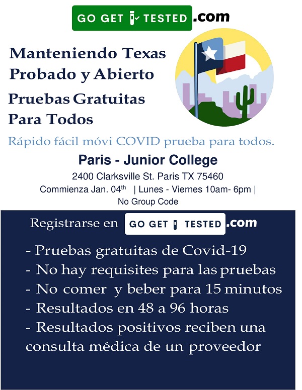 ParisTXLibrary's tweet image. Prueba oral gratuita de COVID-19 en París, Texas #pruebagratuitadeCOVID #paristexas