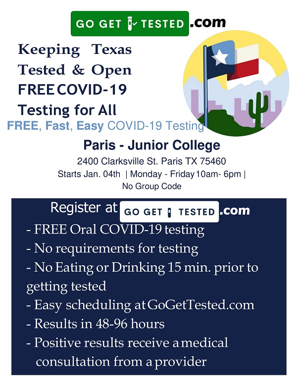 ParisTXLibrary's tweet image. Free Covid-19 tests in Paris, Texas #covidtest #paristexas