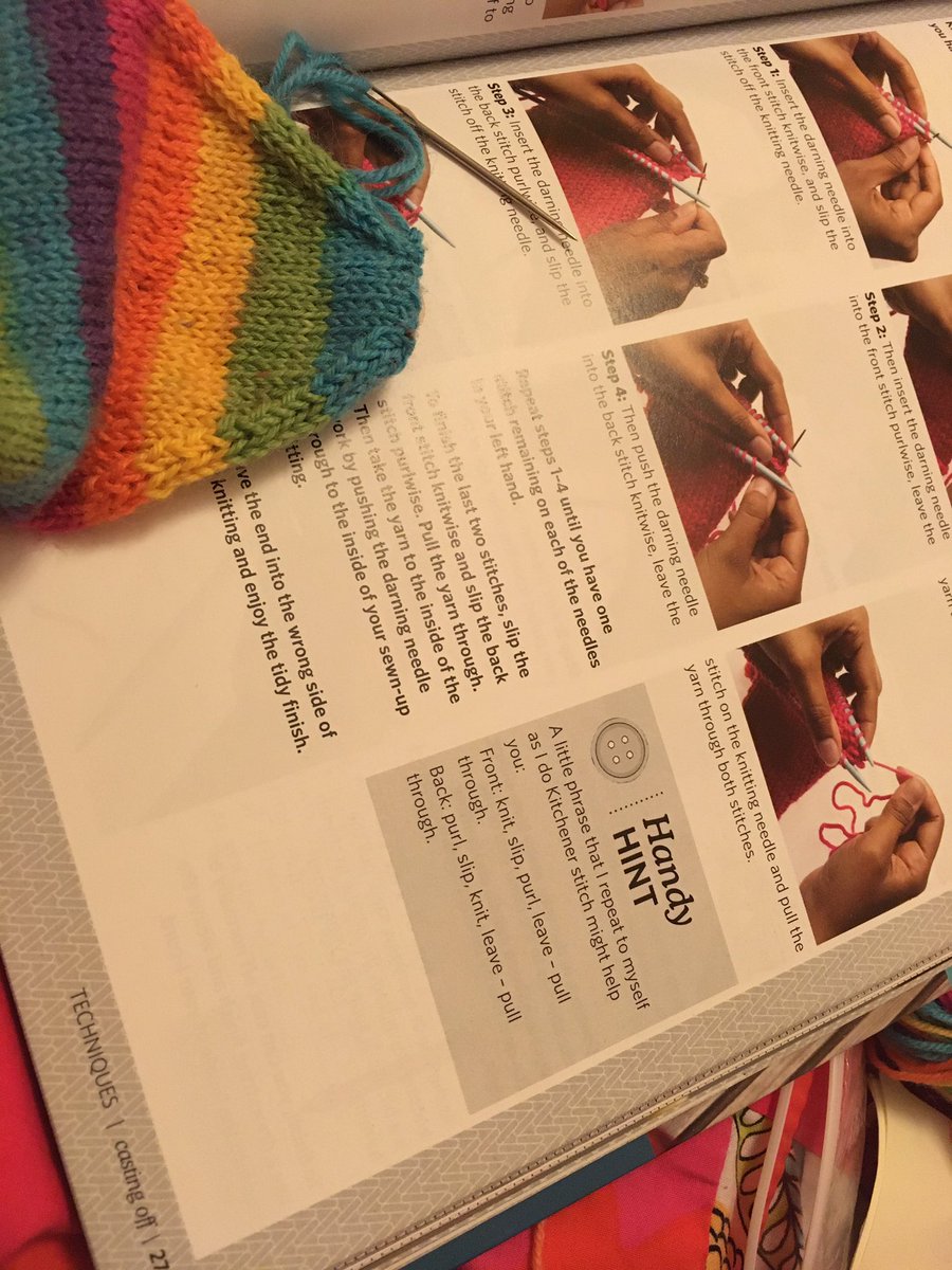 KnittingSOS's tweet photo. Confession time: after years of teaching knitting and writing many thousands of words on the subject I STILL need to use a reference book for kitchener stitch. I take some solace in the fact that I wrote the book myself. #knittygritty #knittingsos #sockknitting @BloomsburyFashn https://t.co/SzEQjyvgPA
