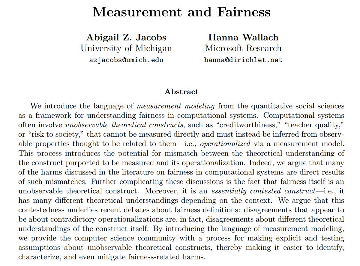 "Measurement and Fairness" by  @az_jacobs  @hannawallach  https://arxiv.org/abs/1912.05511 
