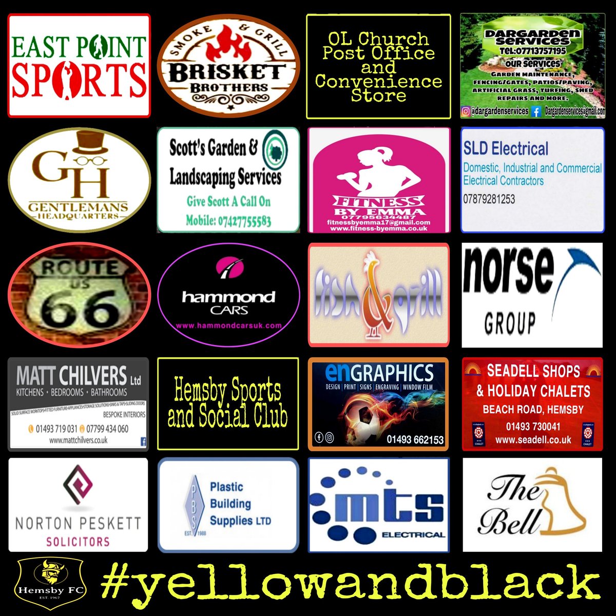 Hemsby FC would like to show our appreciation to our loyal sponsors, These are all our player and kit sponsors at Hemsby and even through these uncertain times most of them managed to find the cash to support our club. All of us at Hemsby applaud you. PAGE 2 🖤💛