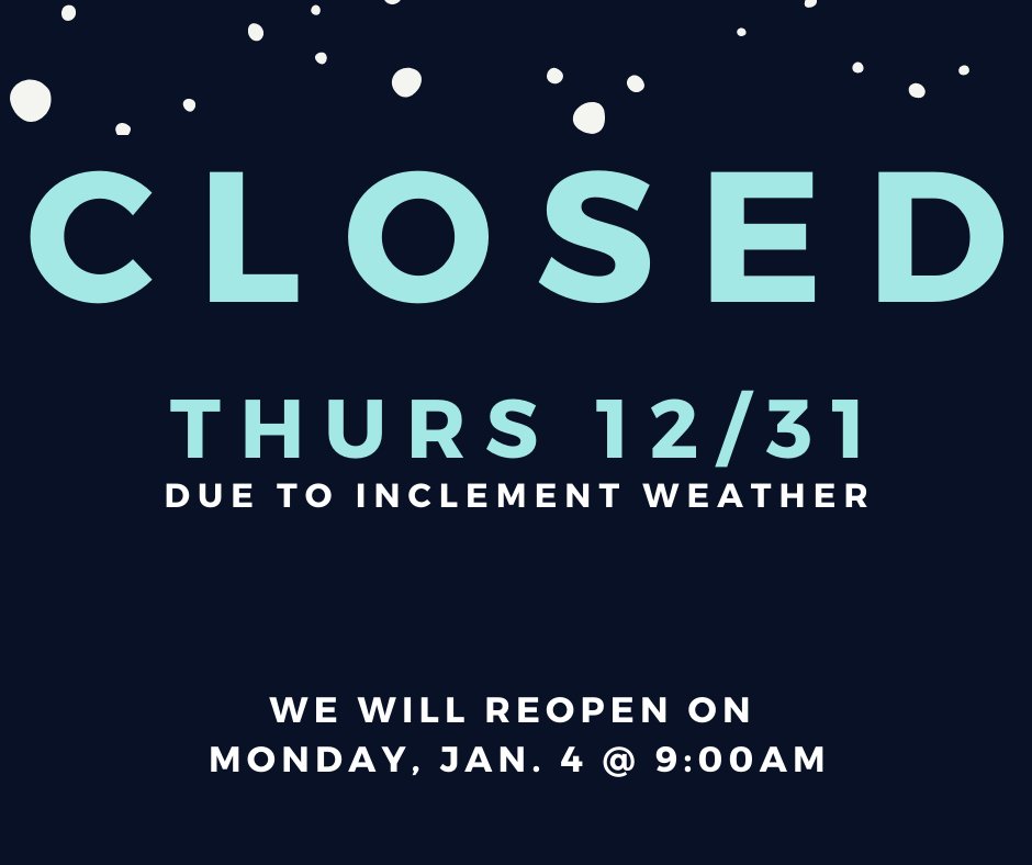 I think Christmas missed the memo with the snow? Twice, because we're in Texas. Anyway, we have to close on 12/31 to end 2020 because the roads will be icy and gross. Stay safe, stay warm, and have a Happy New Year!