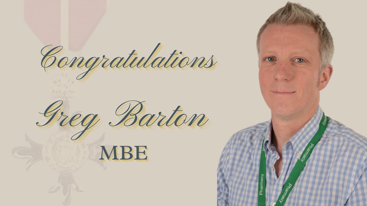 MWLNHS's tweet image. We are delighted to announce that Greg Barton, Specialist Pharmacist in Critical Care &amp;amp; Burns @sthknhs has been awarded an MBE for services to pharmacy, in the prestigious Queen’s New Year Honours List. 

Congratulations to you, Greg, on receiving this tremendous honour.