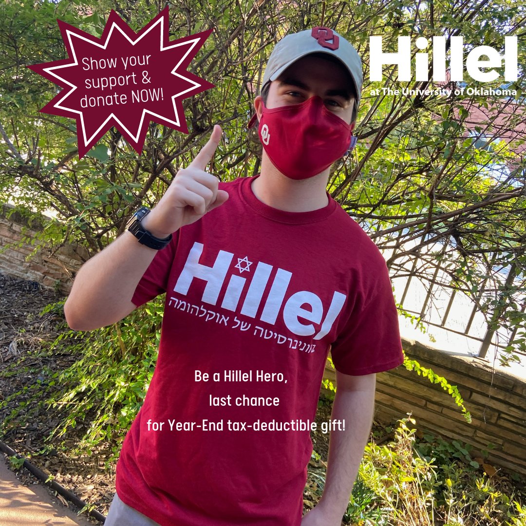 OUHillel's tweet photo. 2021 is almost here! This is your last chance to give a year-end tax-deductible gift to our Hillel. Every donation ensures our students thrive and means a tax write-off for you (it's a win-win). Give NOW at https://t.co/sJ3gjBfF0k - only $1,000 to our goal. #hillelhero https://t.co/q2J9loaphj