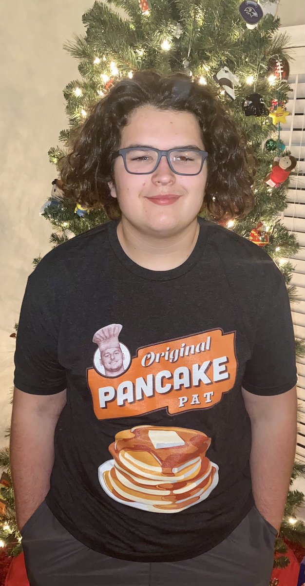 Happy young man thanks to <a href="/PRic508/">Pat Ricard 🥞</a>. Been following your career since you took the time to have a text conversation with my son.  #PancakePat!