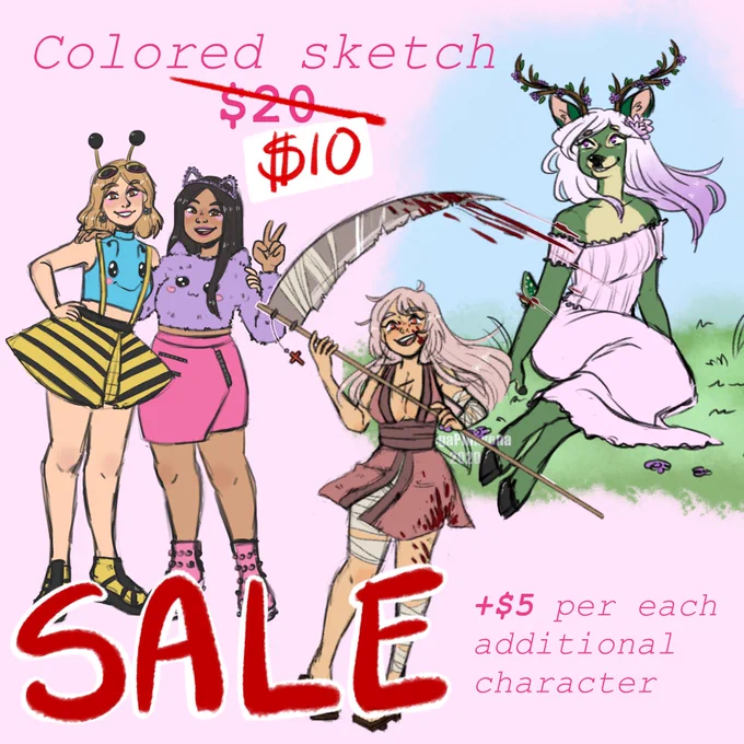 ‼️NEW YEAR'S SALE ‼️

From now until January 6th, get HALF OFF on colored sketch commissions! Unlimited slots, message me for details and inquiries!

#commissions #sale #HappyNewYear2021 
