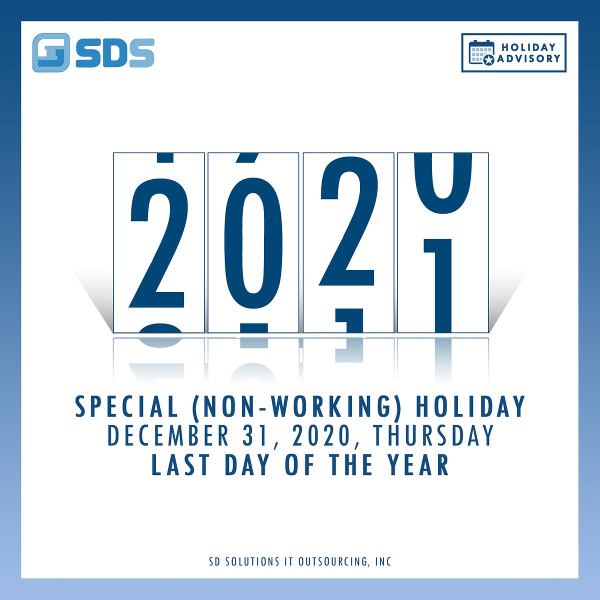 SDSolutionsIT's tweet image. It’s the last day of the year. Are you ready celebrate?

#SDSolutions #SDS #SDSolutionsIT
