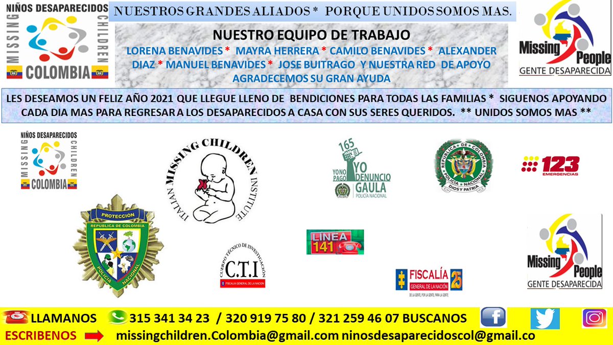 Missingchildcol's tweet photo. El compartir nuestros Flayers o volantes, nos ayudan a encontrar niños desaparecidos y reunirlos con sus familias.  Además, aumentan los esfuerzos para poner fin a la explotación sexual y la trata de niñ@s y para detener la victimización futura. https://t.co/x6CJfGTpzh