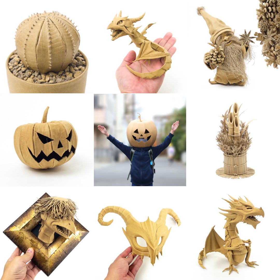 オダカマサキ オドンガー大佐 年私の作品展 ダンボールアートメインに 色々作りました 書籍用の作品 お正月 クリスマス ハロウィン 幻獣神話展 夏の終わりの百鬼夜行 やおよろずの森展 オルファさんクリスマスコンテスト型紙 マスクやいのち