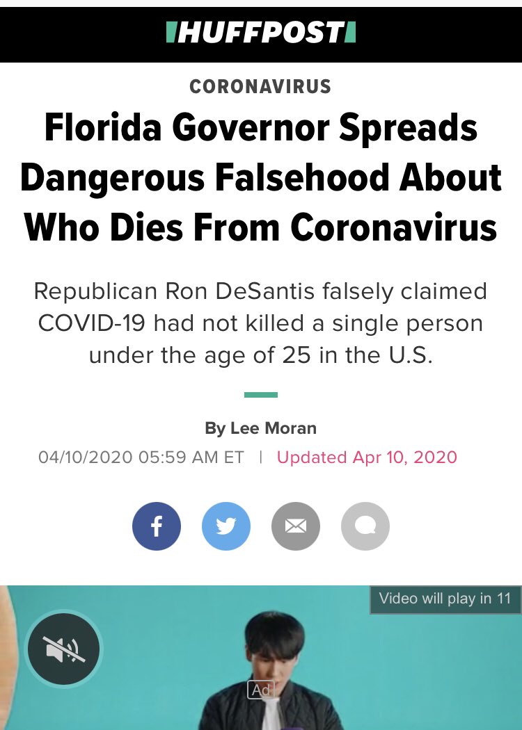  @HuffPost really working overtime here huh. For context, of the 300,000 people who have died from coronavirus, fewer than 600 of them are under 25.