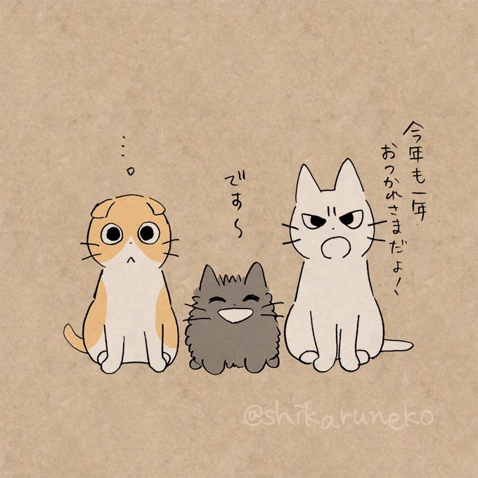 大晦日の しかるねこと あまやかすねこと ながめるねこ 