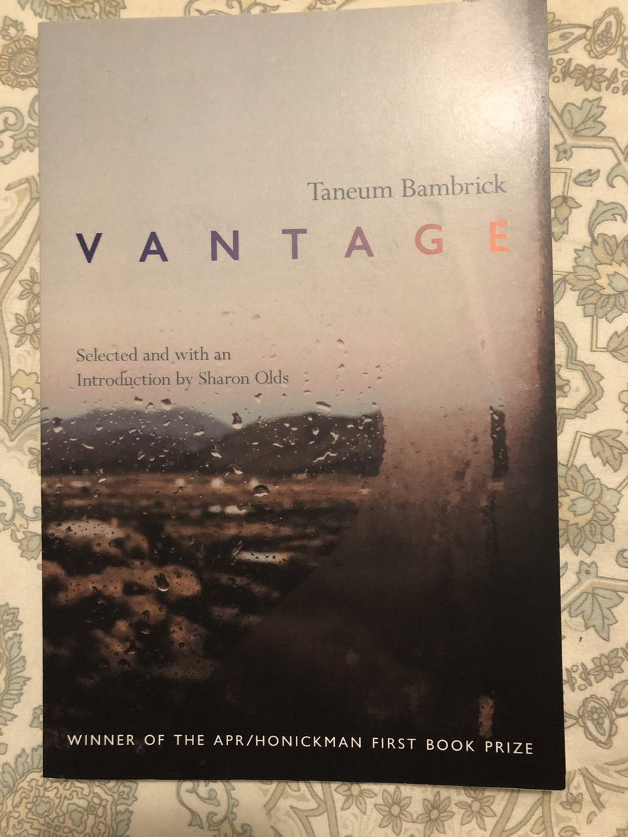 I found such solace re-reading  @BambrickTaneum’s book this year. To me, Vantage is one the greatest poetry collections of our decade. Hard to believe it’s a first book. Deeply immersive, it explores the violences humans commit against each other and our landscape, all intertwined